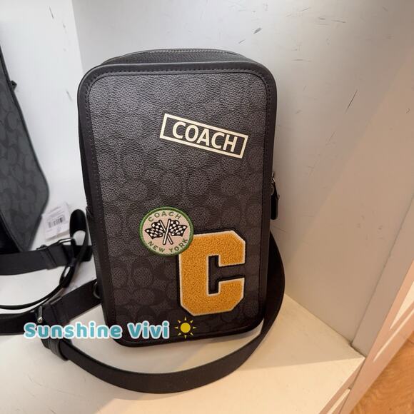 NWT Coach Sullivan Pack Signature Canvas Patch CY820 Charcoal Multi - Picture 1 of 9